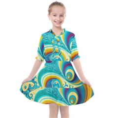 Abstract Waves Ocean Sea Whimsical Kids  All Frills Chiffon Dress