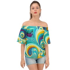 Abstract Waves Ocean Sea Whimsical Off Shoulder Short Sleeve Top by Maspions