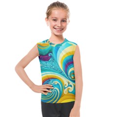 Abstract Waves Ocean Sea Whimsical Kids  Mesh Tank Top by Maspions