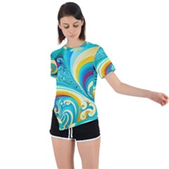 Abstract Waves Ocean Sea Whimsical Asymmetrical Short Sleeve Sports T-shirt