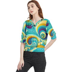 Abstract Waves Ocean Sea Whimsical Quarter Sleeve Blouse