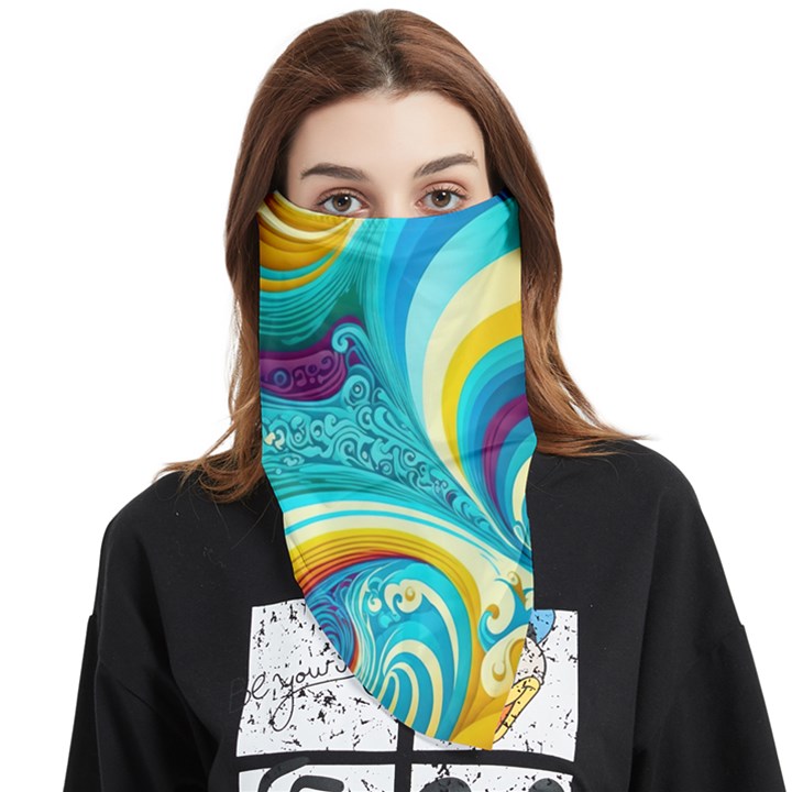 Abstract Waves Ocean Sea Whimsical Face Covering Bandana (Triangle)