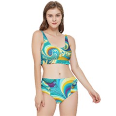 Abstract Waves Ocean Sea Whimsical Frilly Bikini Set by Maspions