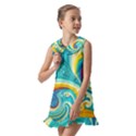 Abstract Waves Ocean Sea Whimsical Kids  Pilgrim Collar Ruffle Hem Dress View2