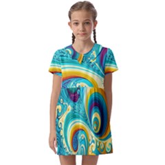 Abstract Waves Ocean Sea Whimsical Kids  Asymmetric Collar Dress by Maspions