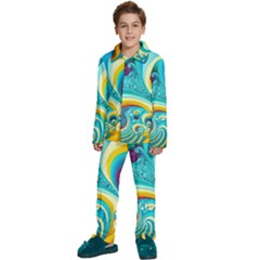 Abstract Waves Ocean Sea Whimsical Kids  Long Sleeve Velvet Pajamas Set by Maspions