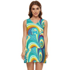 Abstract Waves Ocean Sea Whimsical Tiered Sleeveless Mini Dress