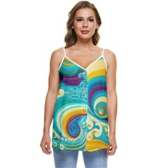 Abstract Waves Ocean Sea Whimsical Casual Spaghetti Strap Chiffon Top by Maspions