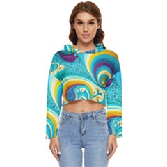 Abstract Waves Ocean Sea Whimsical Women s Lightweight Cropped Hoodie by Maspions