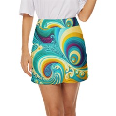 Abstract Waves Ocean Sea Whimsical Mini Front Wrap Skirt