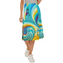 Abstract Waves Ocean Sea Whimsical Midi Panel Skirt