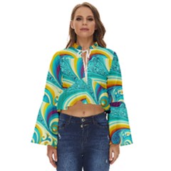 Abstract Waves Ocean Sea Whimsical Boho Long Bell Sleeve Top