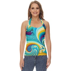 Abstract Waves Ocean Sea Whimsical Basic Halter Top by Maspions