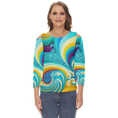 Abstract Waves Ocean Sea Whimsical Cut Out Wide Sleeve Top by Maspions