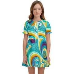 Abstract Waves Ocean Sea Whimsical Kids  Sweet Collar Dress by Maspions