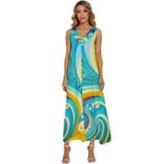 Abstract Waves Ocean Sea Whimsical V-neck Sleeveless Loose Fit Overalls