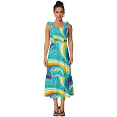 Abstract Waves Ocean Sea Whimsical Tie-strap Tiered Midi Chiffon Dress