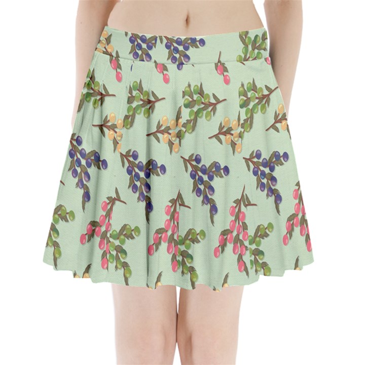 Berries Flowers Pattern Print Pleated Mini Skirt