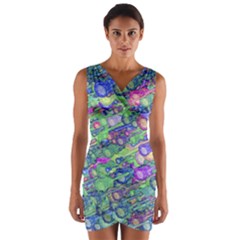 Sktechy Style Guitar Drawing Motif Colorful Random Pattern Wb Wrap Front Bodycon Dress