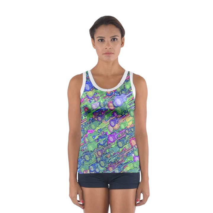 Sktechy Style Guitar Drawing Motif Colorful Random Pattern Wb Sport Tank Top 