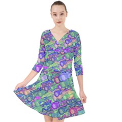 Sktechy Style Guitar Drawing Motif Colorful Random Pattern Wb Quarter Sleeve Front Wrap Dress