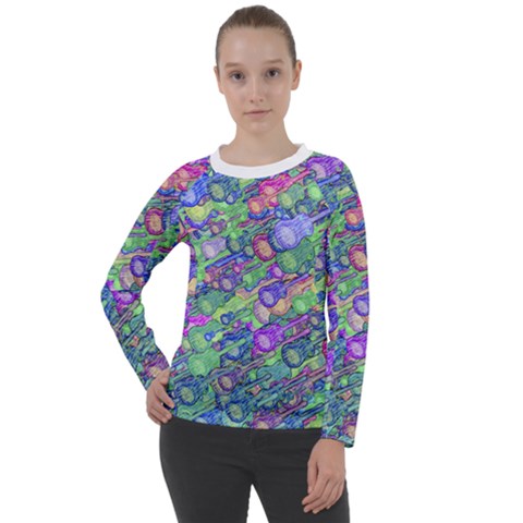 Sktechy Style Guitar Drawing Motif Colorful Random Pattern Wb Women s Long Sleeve Raglan T-shirt by dflcprintsclothing