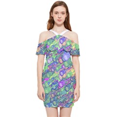 Sktechy Style Guitar Drawing Motif Colorful Random Pattern Wb Shoulder Frill Bodycon Summer Dress by dflcprintsclothing