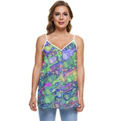 Sktechy Style Guitar Drawing Motif Colorful Random Pattern Wb Casual Spaghetti Strap Chiffon Top by dflcprintsclothing