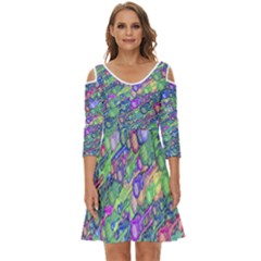 Sktechy Style Guitar Drawing Motif Colorful Random Pattern Wb Shoulder Cut Out Zip Up Dress by dflcprintsclothing