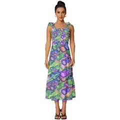 Sktechy Style Guitar Drawing Motif Colorful Random Pattern Wb Tie-strap Tiered Midi Chiffon Dress