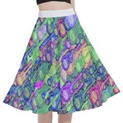 Sktechy Style Guitar Drawing Motif Colorful Random Pattern Wb A-line Full Circle Midi Skirt With Pocket by dflcprintsclothing