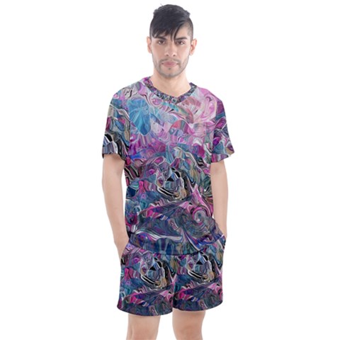 Pink Swirls Blend  Men s Mesh T-shirt And Shorts Set by kaleidomarblingart