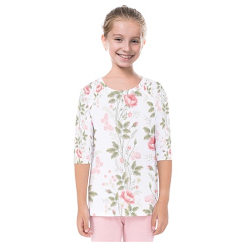 Flowers Roses Pattern Nature Bloom Kids  Quarter Sleeve Raglan T-shirt by Grandong