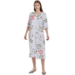 Flowers Roses Pattern Nature Bloom Women s Cotton 3/4 Sleeve Nightgown