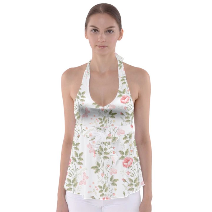 Flowers Roses Pattern Nature Bloom Tie Back Tankini Top