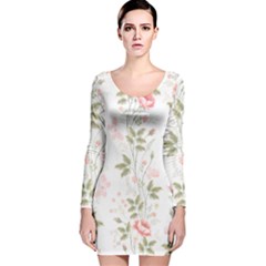 Flowers Roses Pattern Nature Bloom Long Sleeve Velvet Bodycon Dress