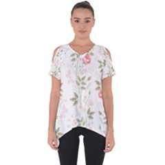 Flowers Roses Pattern Nature Bloom Cut Out Side Drop T-shirt