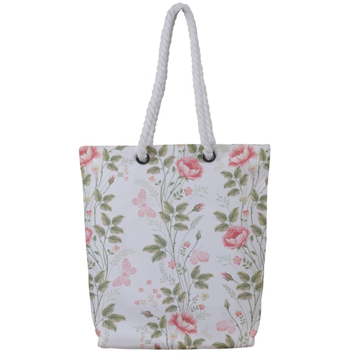 Flowers Roses Pattern Nature Bloom Full Print Rope Handle Tote (Small)