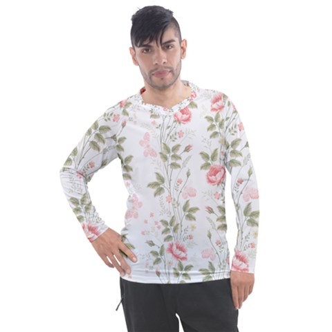 Flowers Roses Pattern Nature Bloom Men s Pique Long Sleeve T-shirt by Grandong