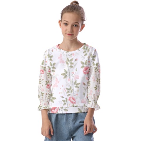 Flowers Roses Pattern Nature Bloom Kids  Cuff Sleeve Top by Grandong