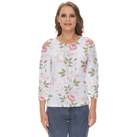 Flowers Roses Pattern Nature Bloom Cut Out Wide Sleeve Top by Grandong