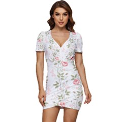 Flowers Roses Pattern Nature Bloom Low Cut Cap Sleeve Mini Dress by Grandong