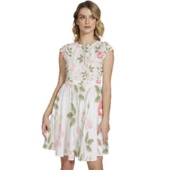 Flowers Roses Pattern Nature Bloom Cap Sleeve High Waist Dress by Grandong