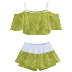 Stylized Botanic Print Kids  Off Shoulder Skirt Bikini