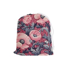 Vintage Floral Poppies Drawstring Pouch (large) by Grandong