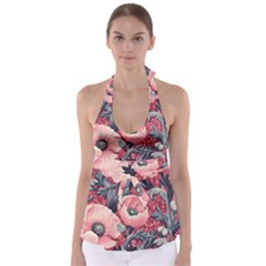 Vintage Floral Poppies Tie Back Tankini Top by Grandong