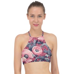 Vintage Floral Poppies Halter Bikini Top by Grandong