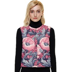 Vintage Floral Poppies Women s Button Up Puffer Vest