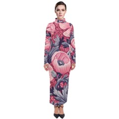 Vintage Floral Poppies Turtleneck Maxi Dress