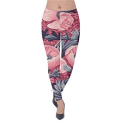 Vintage Floral Poppies Velvet Leggings